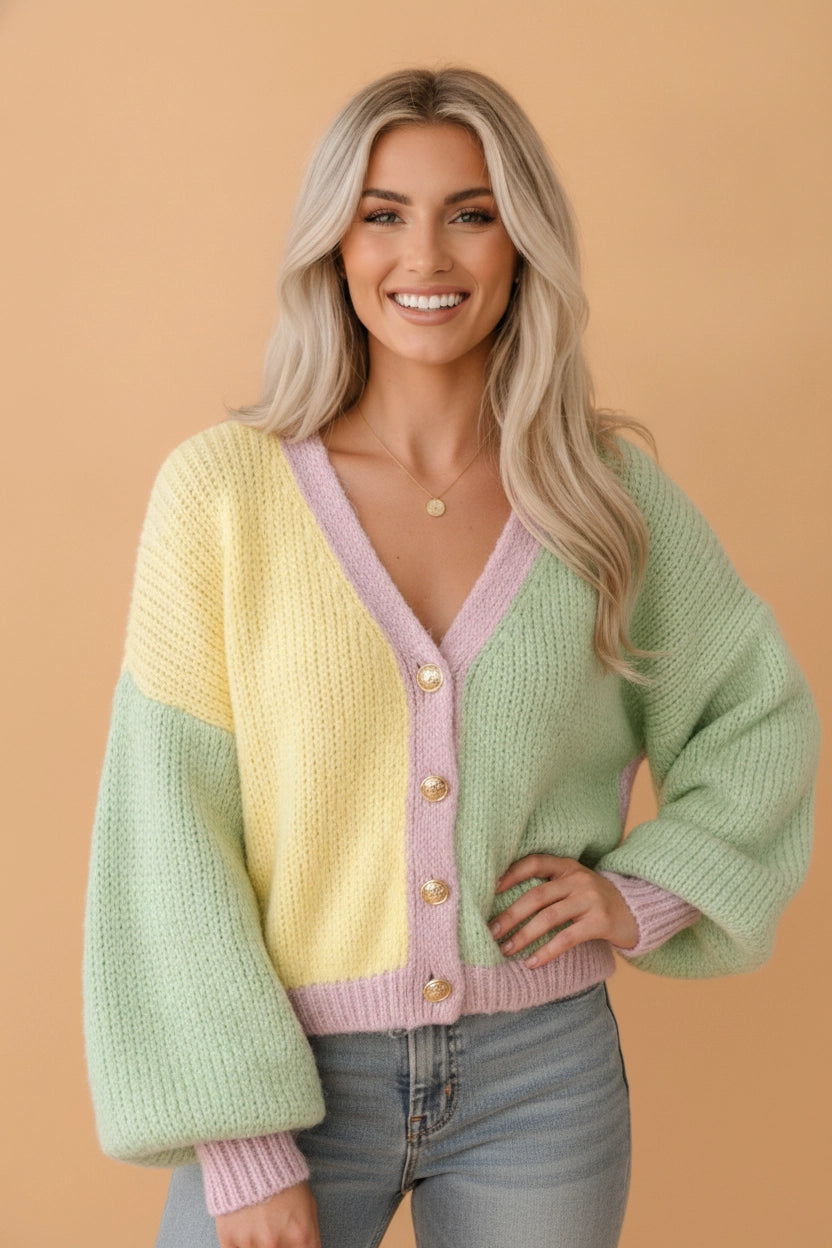 Colorblock Drop Shoulder Cardigan