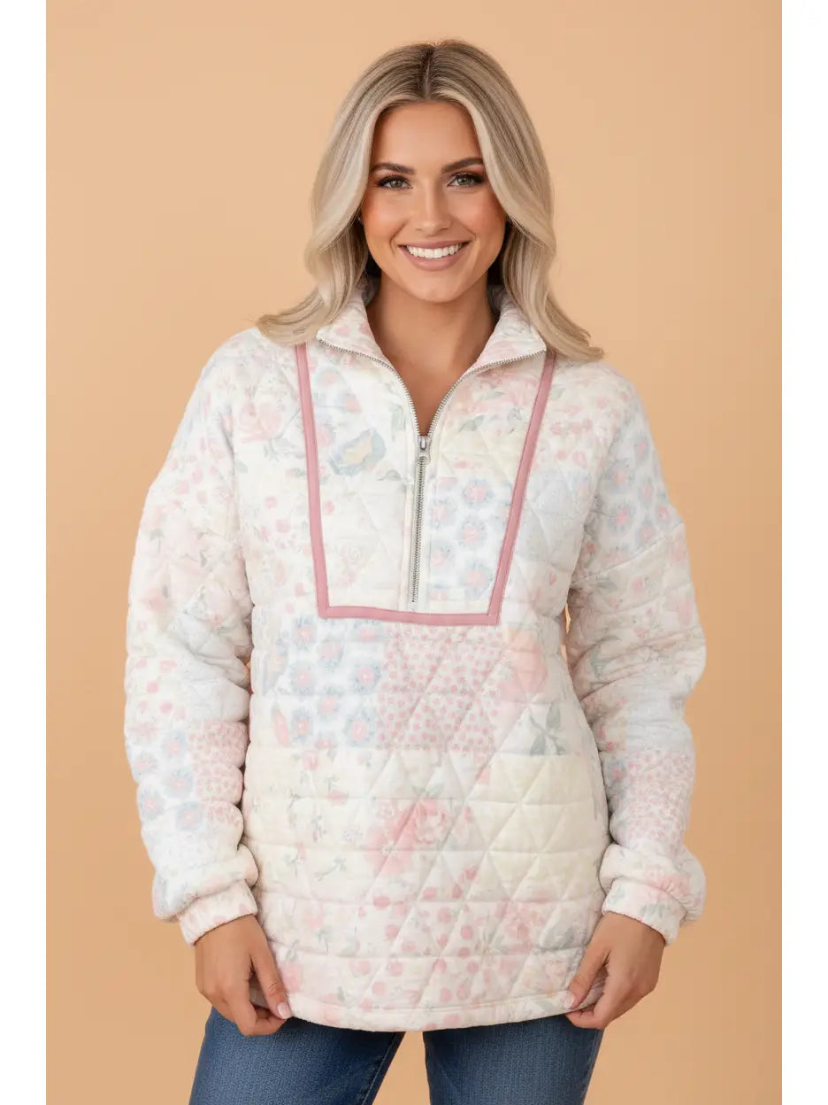 Quilted Floral 1/4 Zip