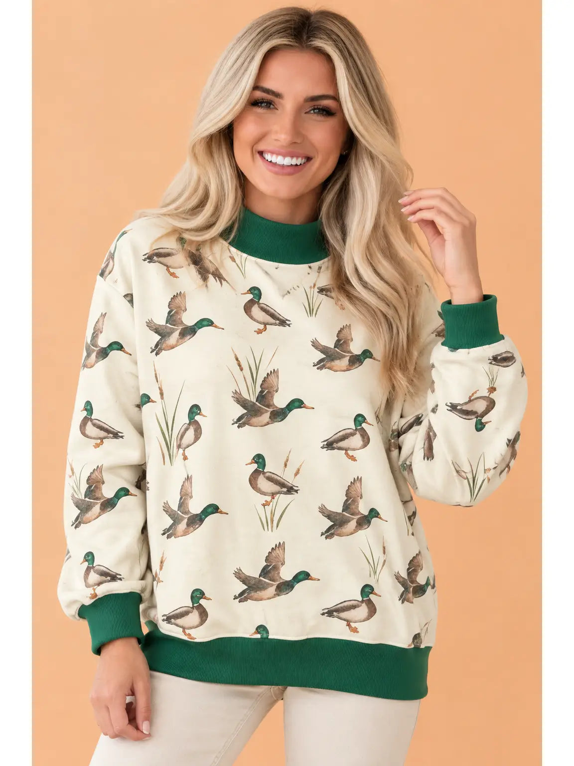 Mallard Colorblock Trim Mock Neck Sweatshirt