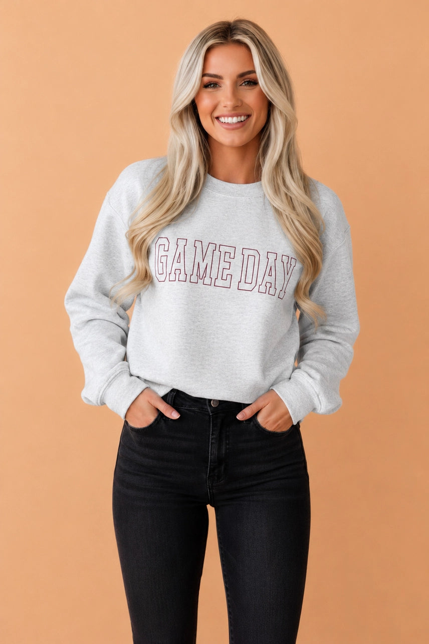 Embroidered Maroon Gameday Crewneck
