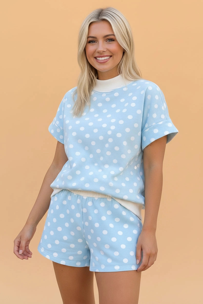 Blue Mock Neck & Shorts Set