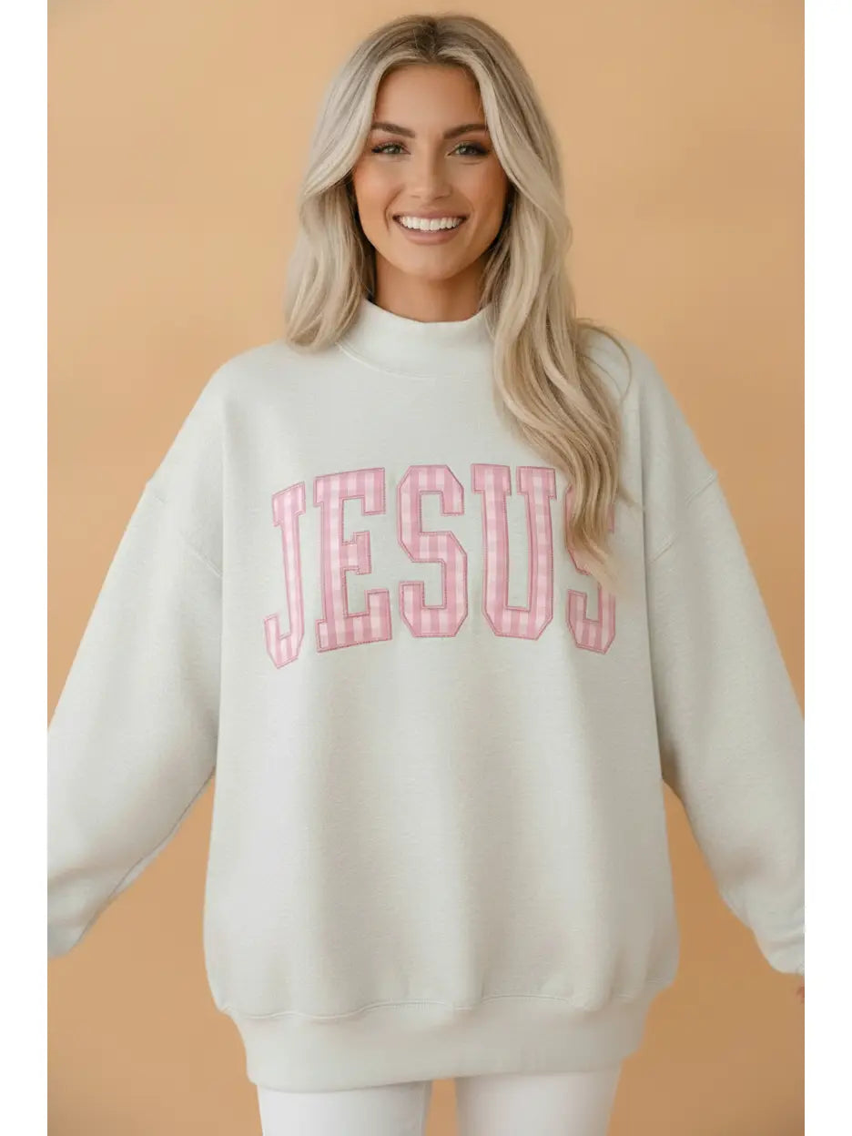 Jesus Gingham Patch Mock Neck