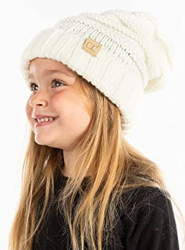 Toddler/Kids Oversized Cable Knit Beanie - Ivory