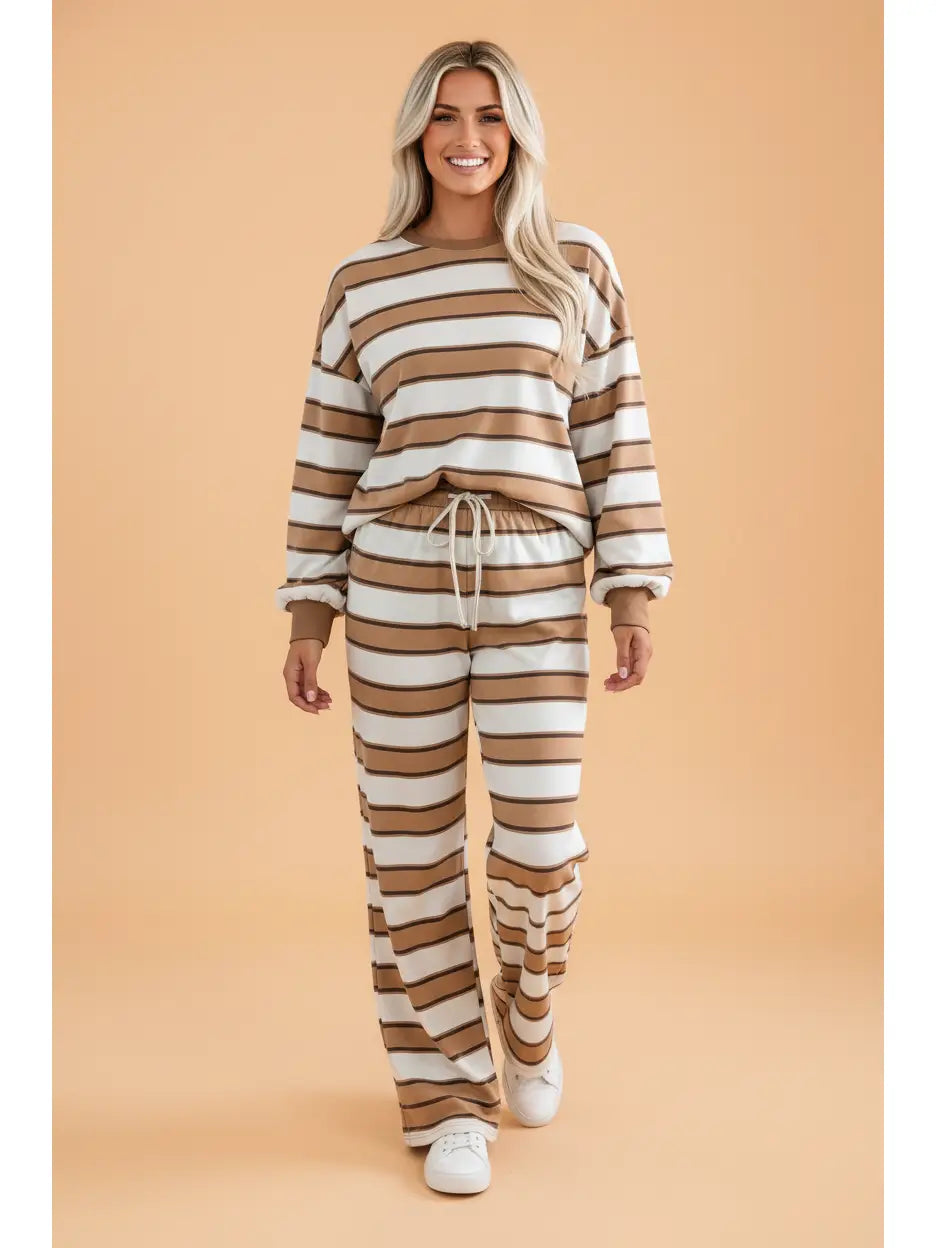Khaki Stripe Top & Pants Set