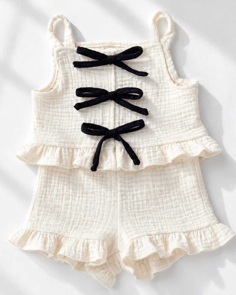 Antique Cream Peplum Bow Front Two-Piece Set