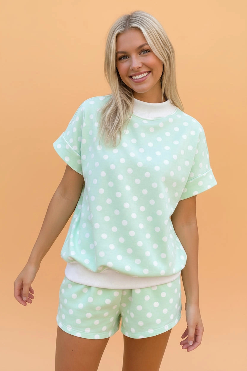 Mint Mock Neck & Shorts Set