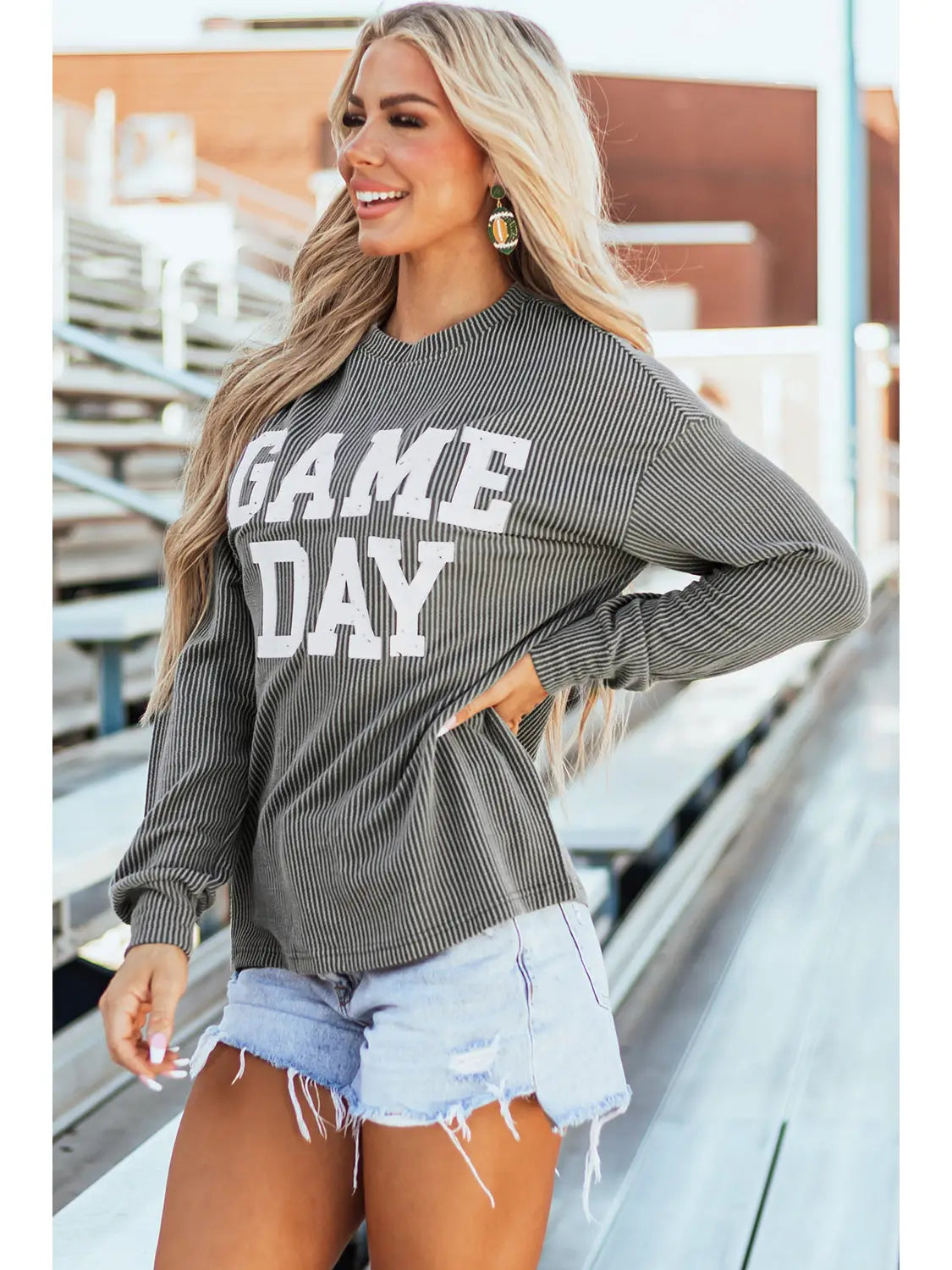 Ribbed Grey Game Day Crewneck Top