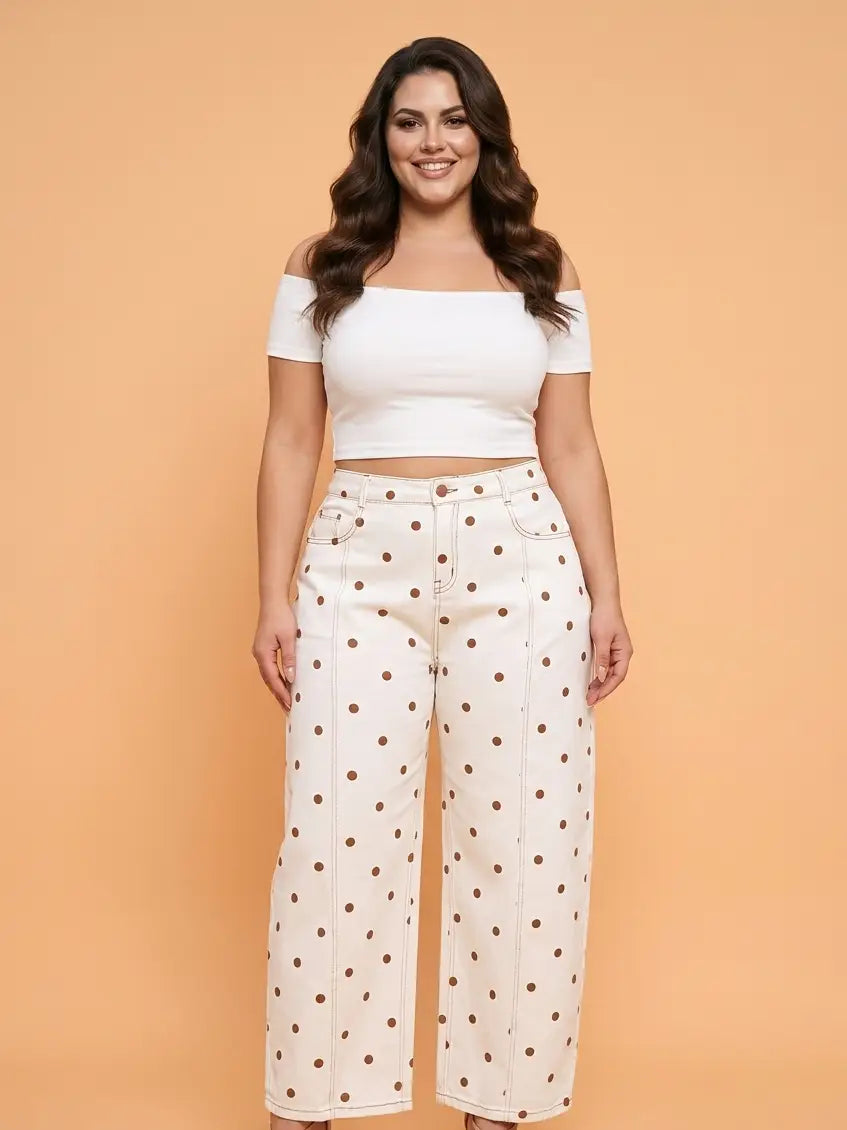 Polka Dot Barrel Leg Jeans - Curvy