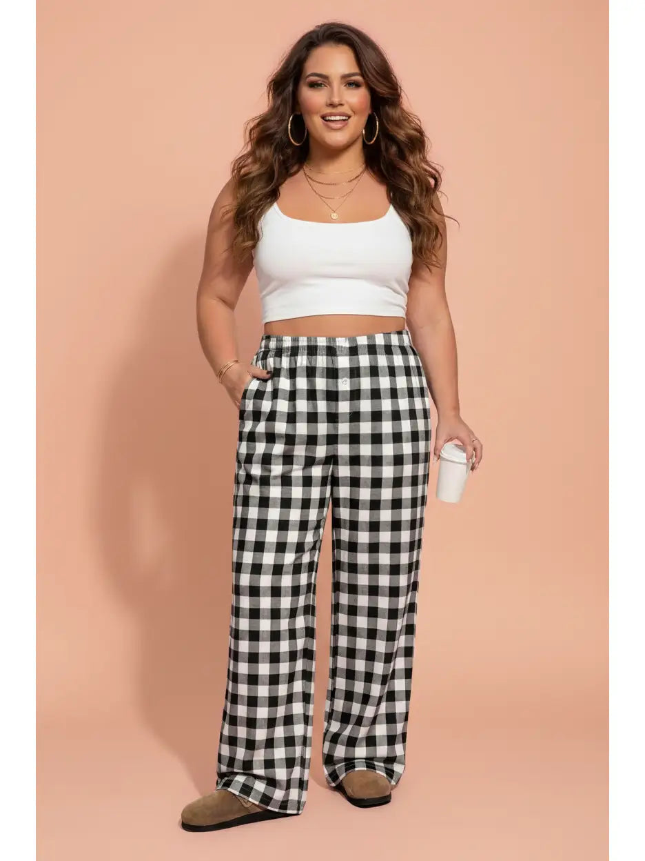 Black & White Gingham Pants - Curvy