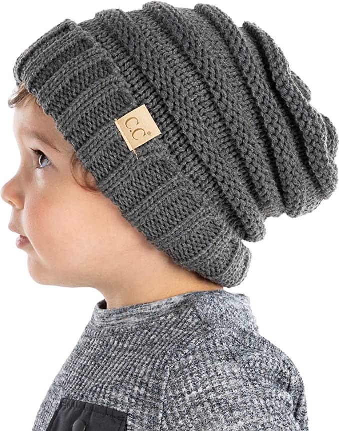 Toddler/Kids Oversized Cable Knit Beanie - Charcoal