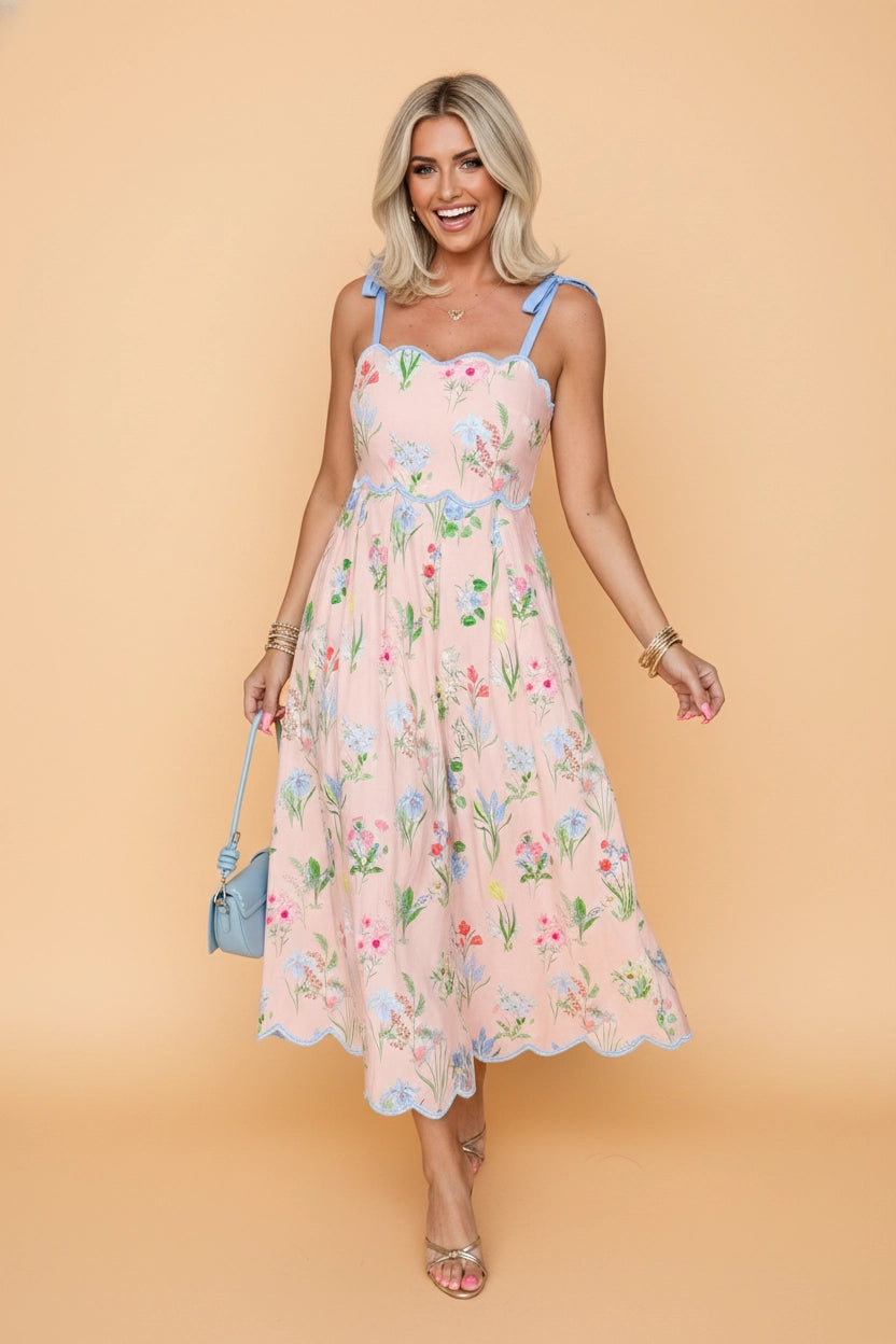 Baby Pink Wildflower Trim Dress