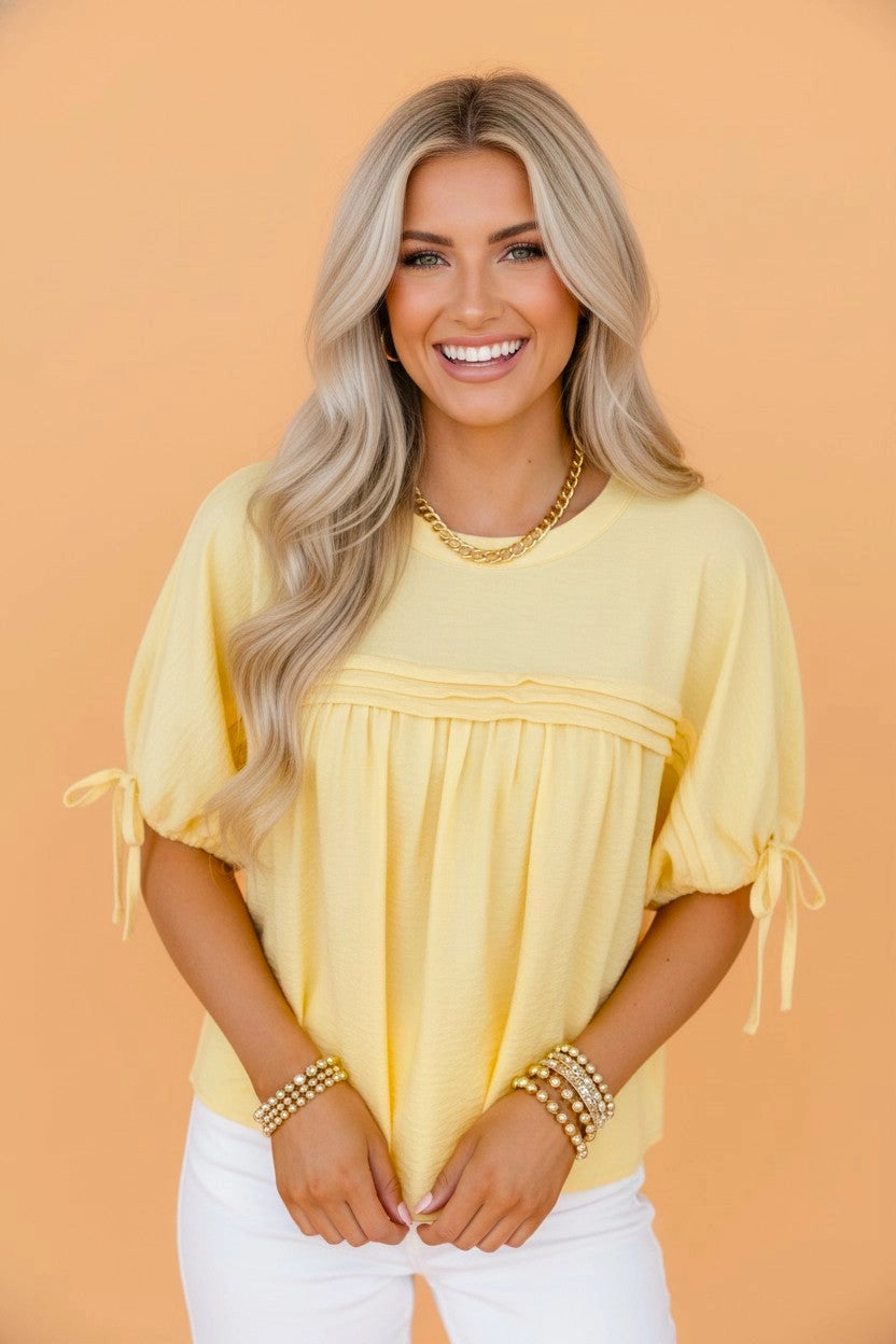 Yellow Pleated Babydoll Blouse