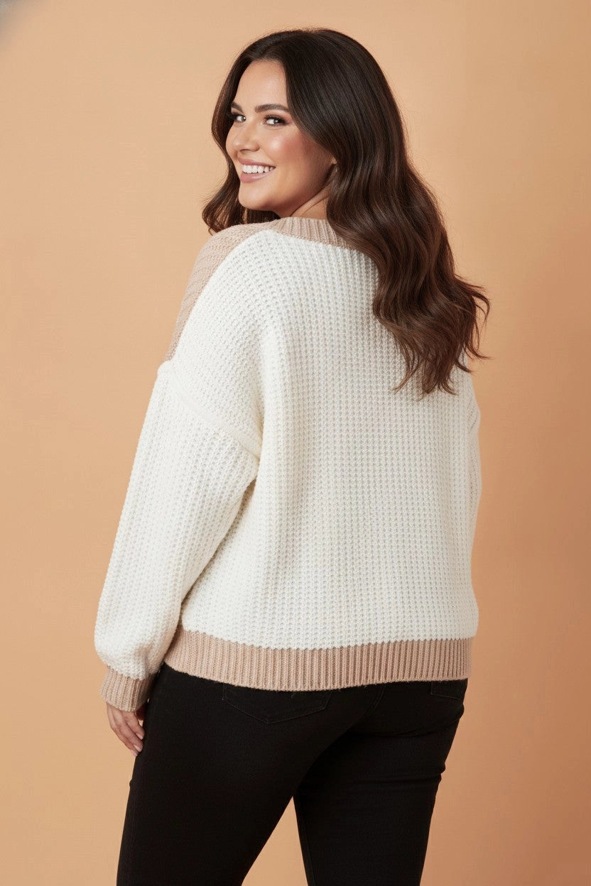 Reverse Seam V-Neck Sweater - Curvy