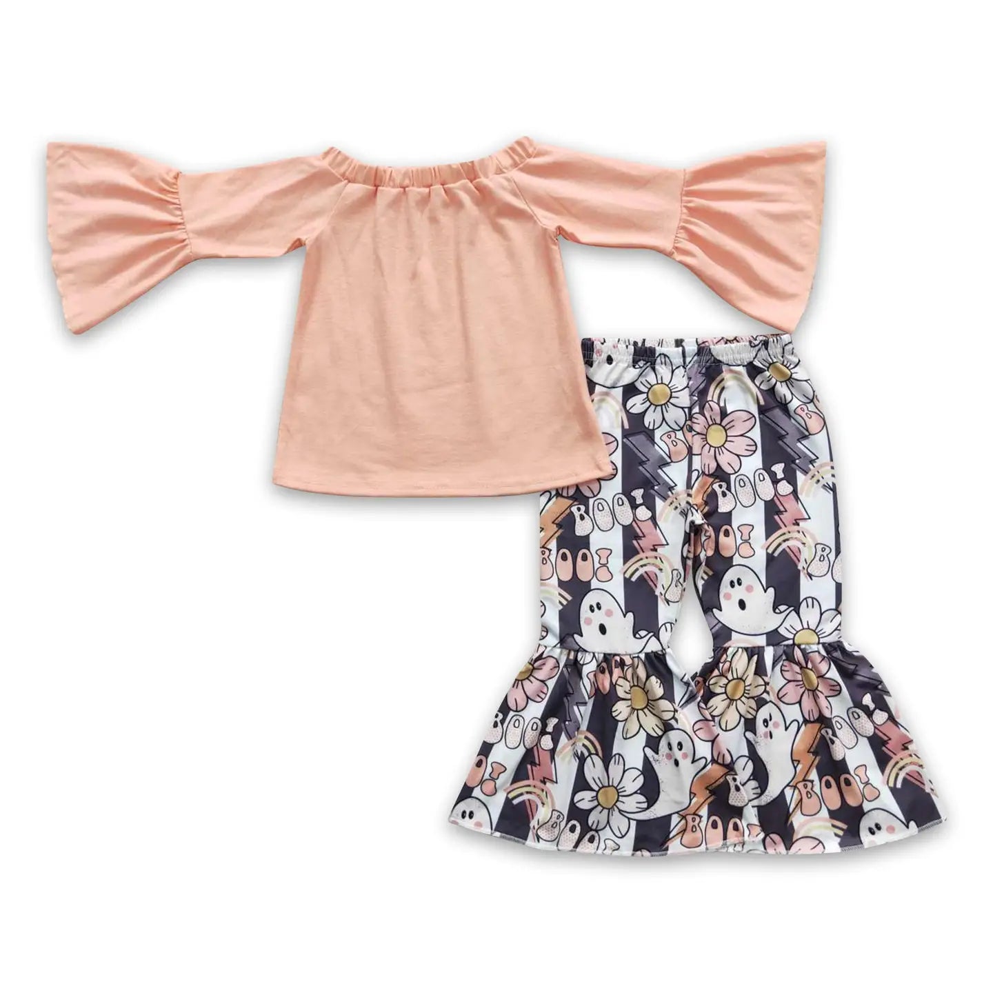 Peach Bell Sleeve Top & Striped Boo Bells