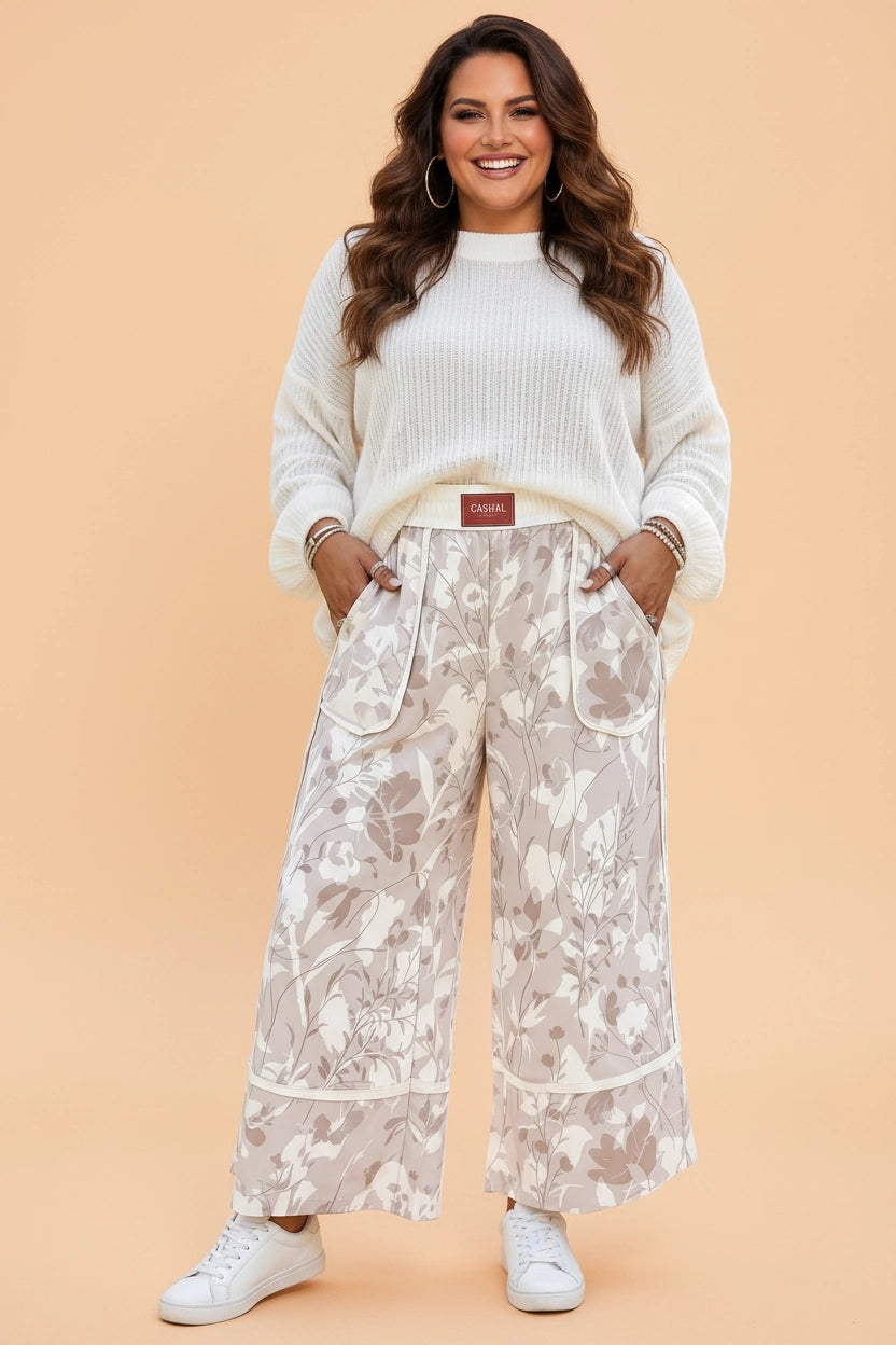 Floral Camo Wide Leg Pants - Curvy