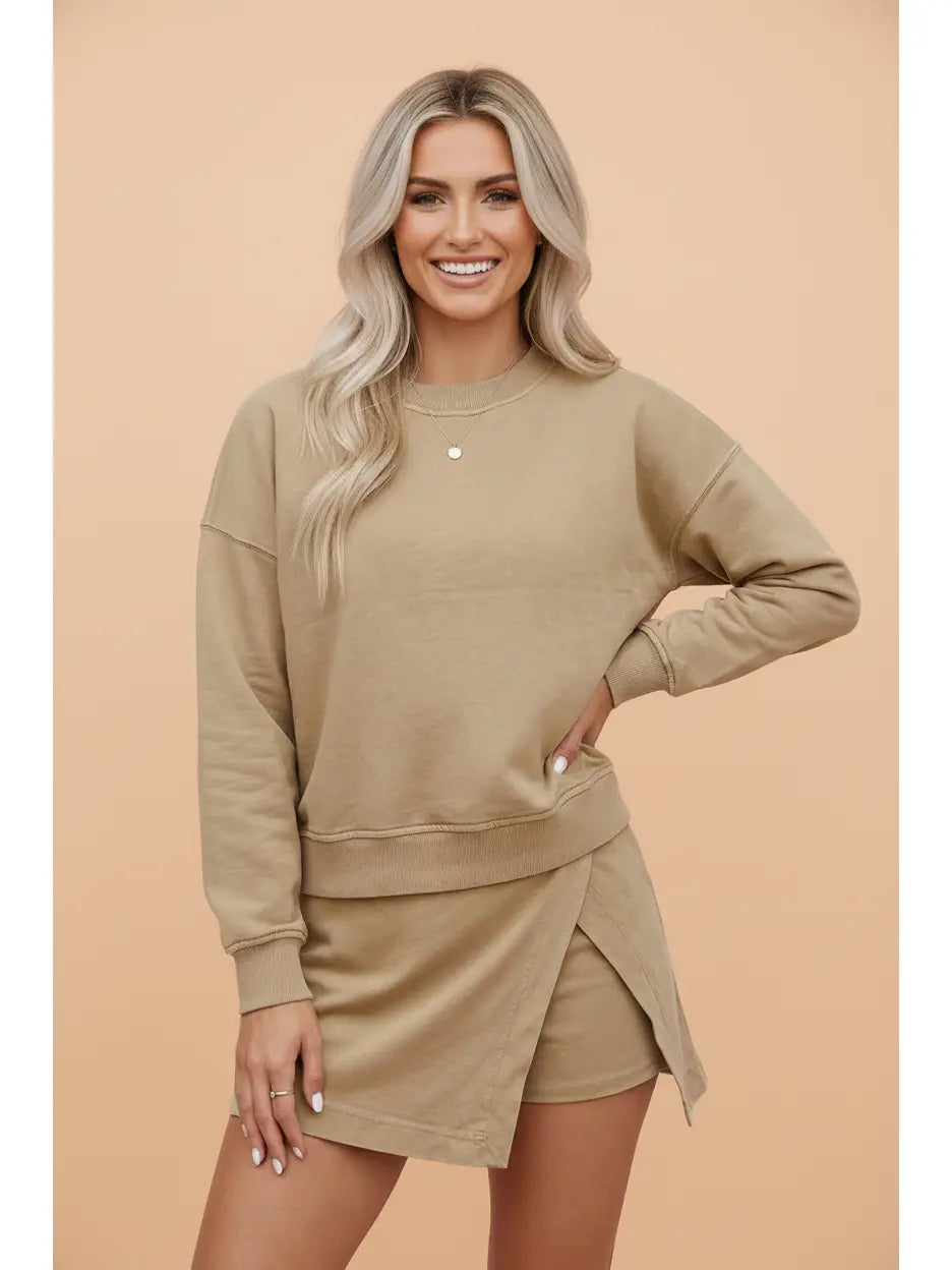 Light Brown Long Sleeve Top & Skort Set