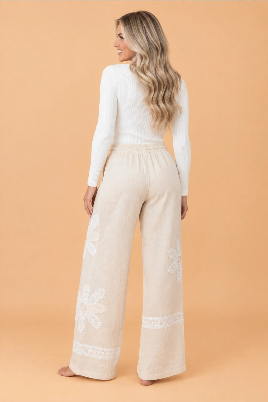 Boho Floral Lace Patchwork Wide Leg Pants