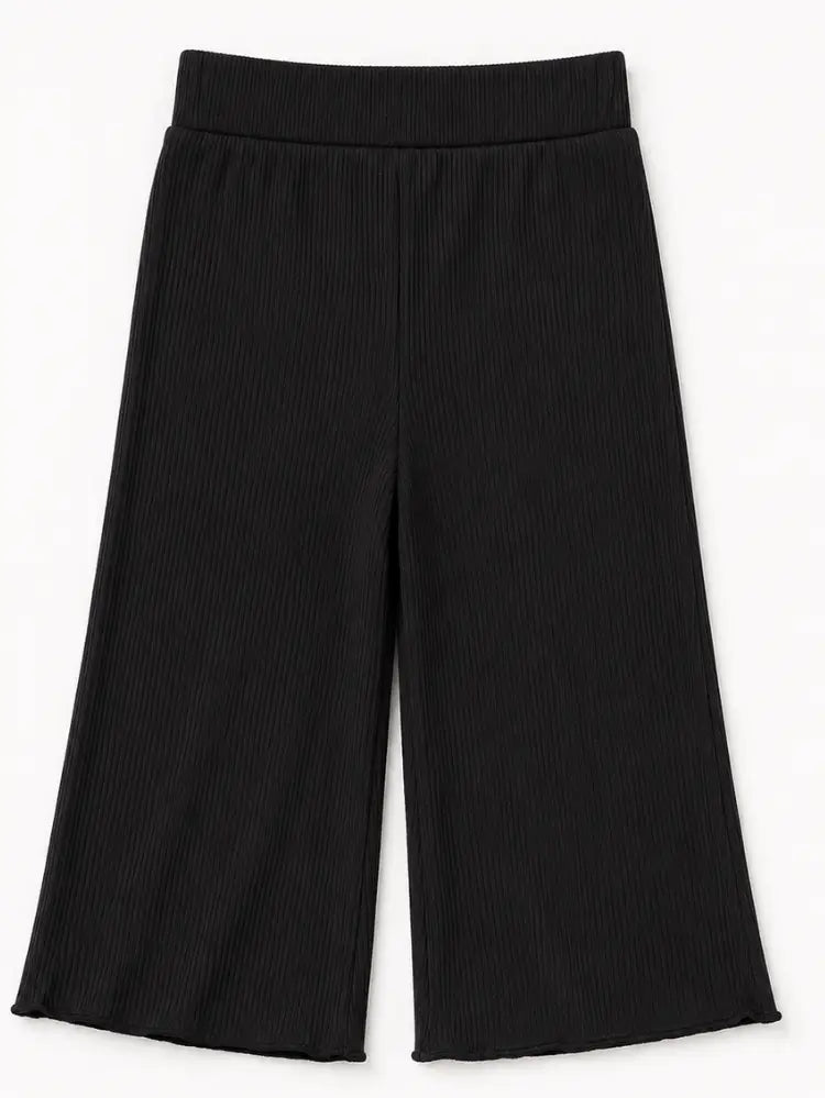 Black Ribbed Wide Leg Pants