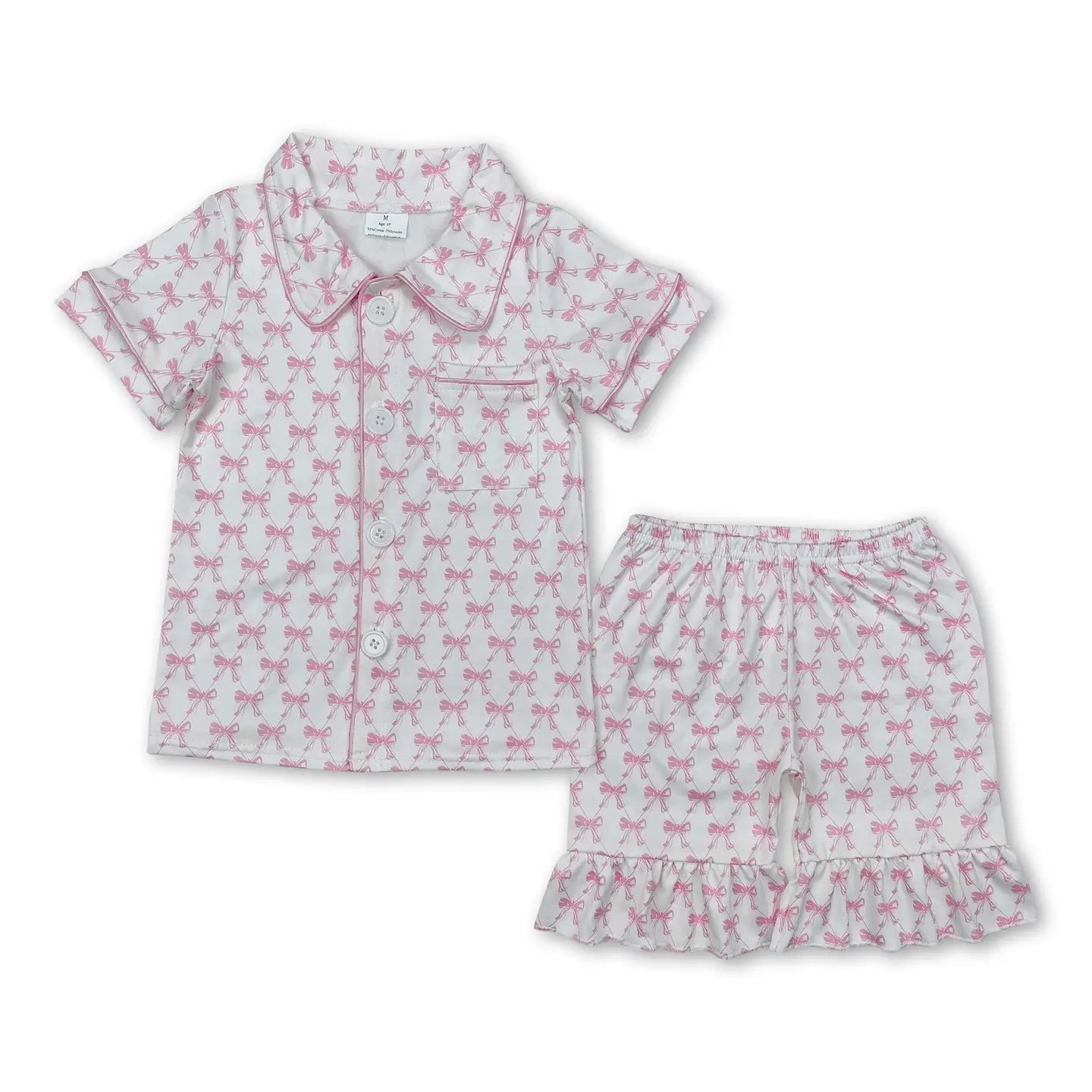 Pink Ruffle Bows Button Down PJs