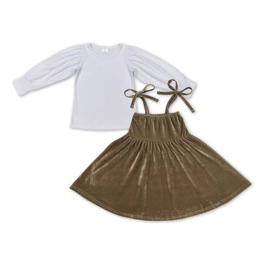 White Top & Velvet Dress Set