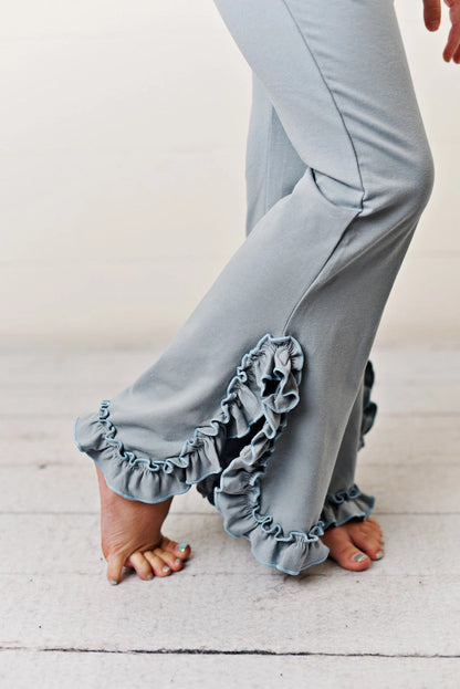 Blue Gray Hooded Ruffle Pocket Lounge Set