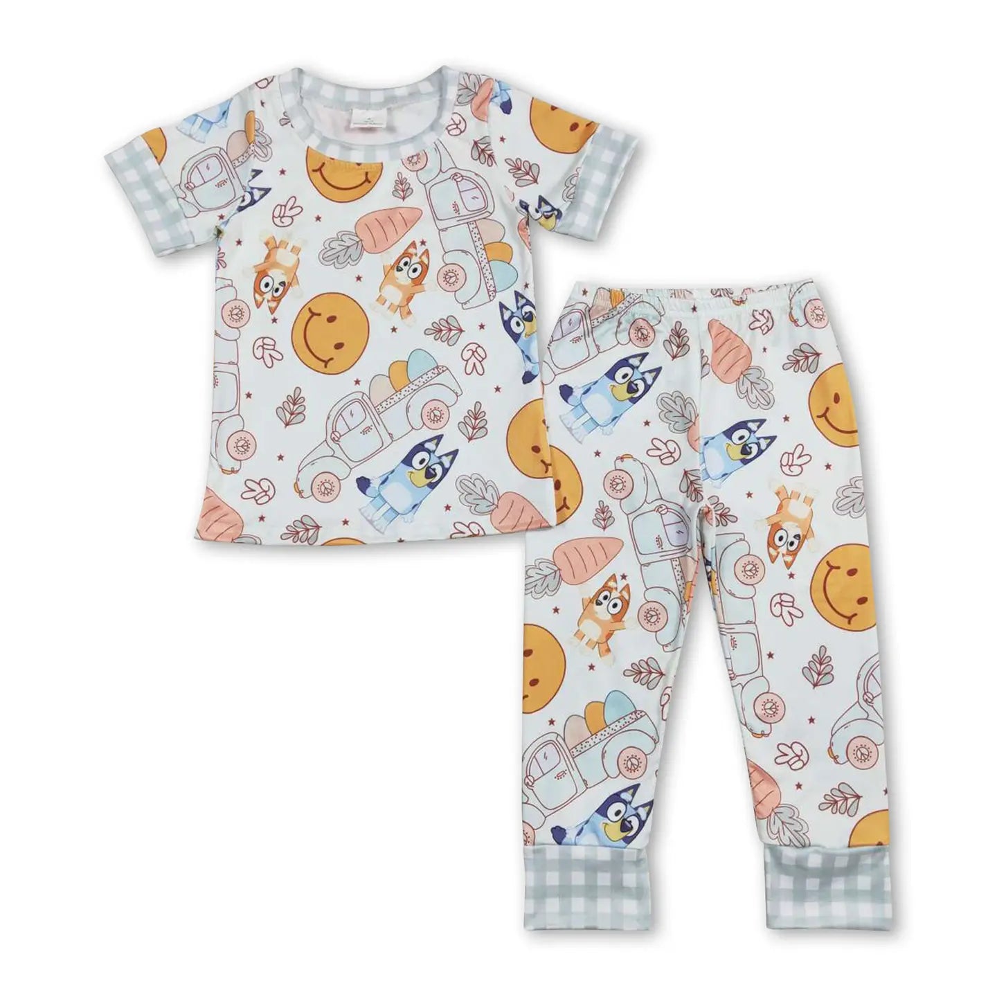 Blue Dog Easter Green Gingham Set