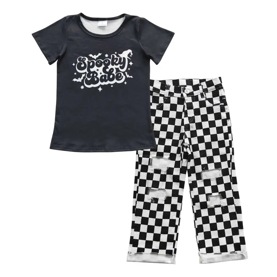 Spooky Babe Tee & Checkered Jeans