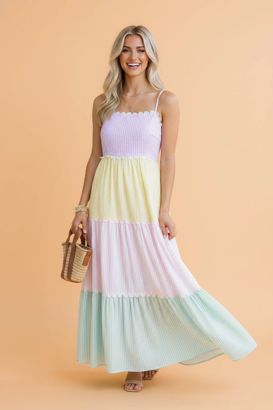 Pastel Stripe Colorblock Maxi