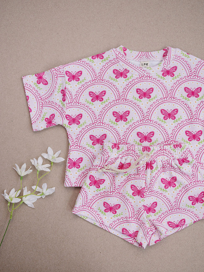 Pink Butterfly Shorts Set