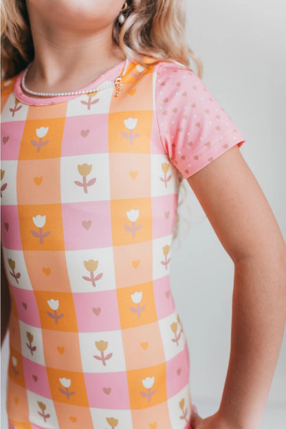Tangerine & Pink Hearts Leotard