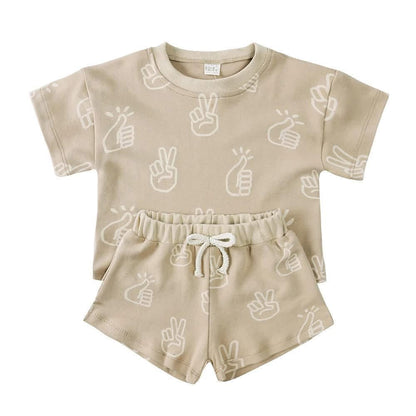 PREO: Neutral Cotton Tee & Shorts Set