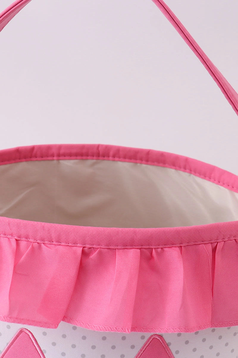 Pink Pumpkin Appliqué Dot Ruffle Basket