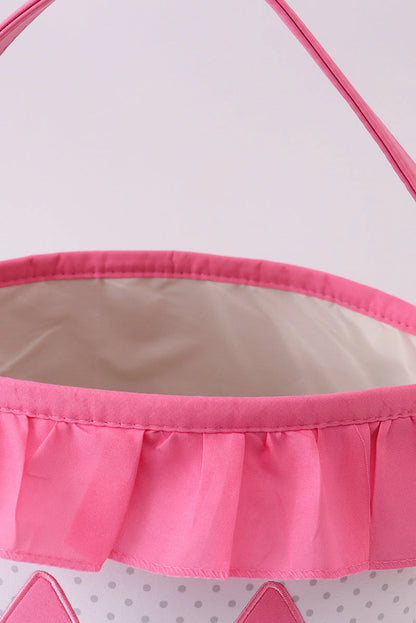 Pink Pumpkin Appliqué Dot Ruffle Basket