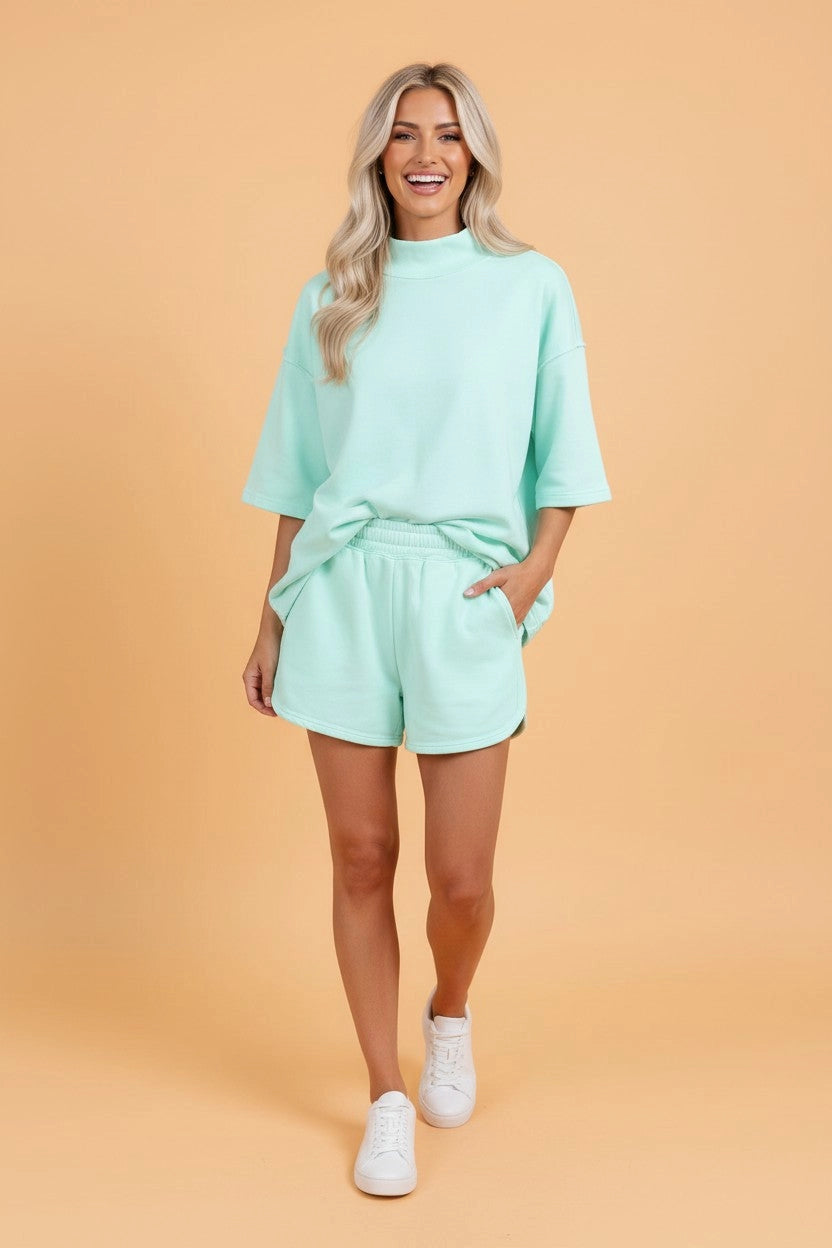 Mint Mock Neck Tunic Top & Shorts Set