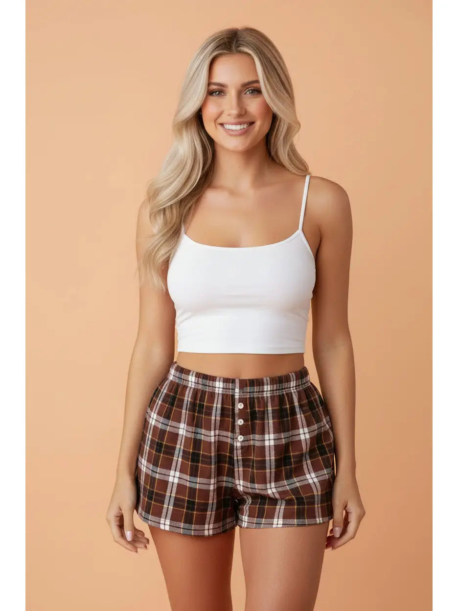 Brown Plaid Boxer Shorts