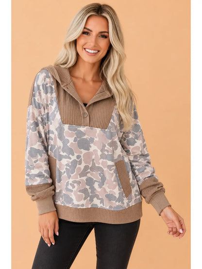 Duck Camo Waffle Buttoned Hoodie
