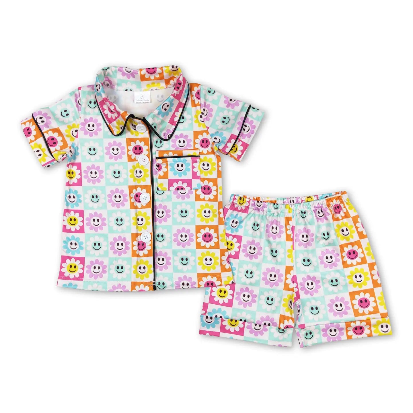 Bright Daisy Checks Button Down PJs
