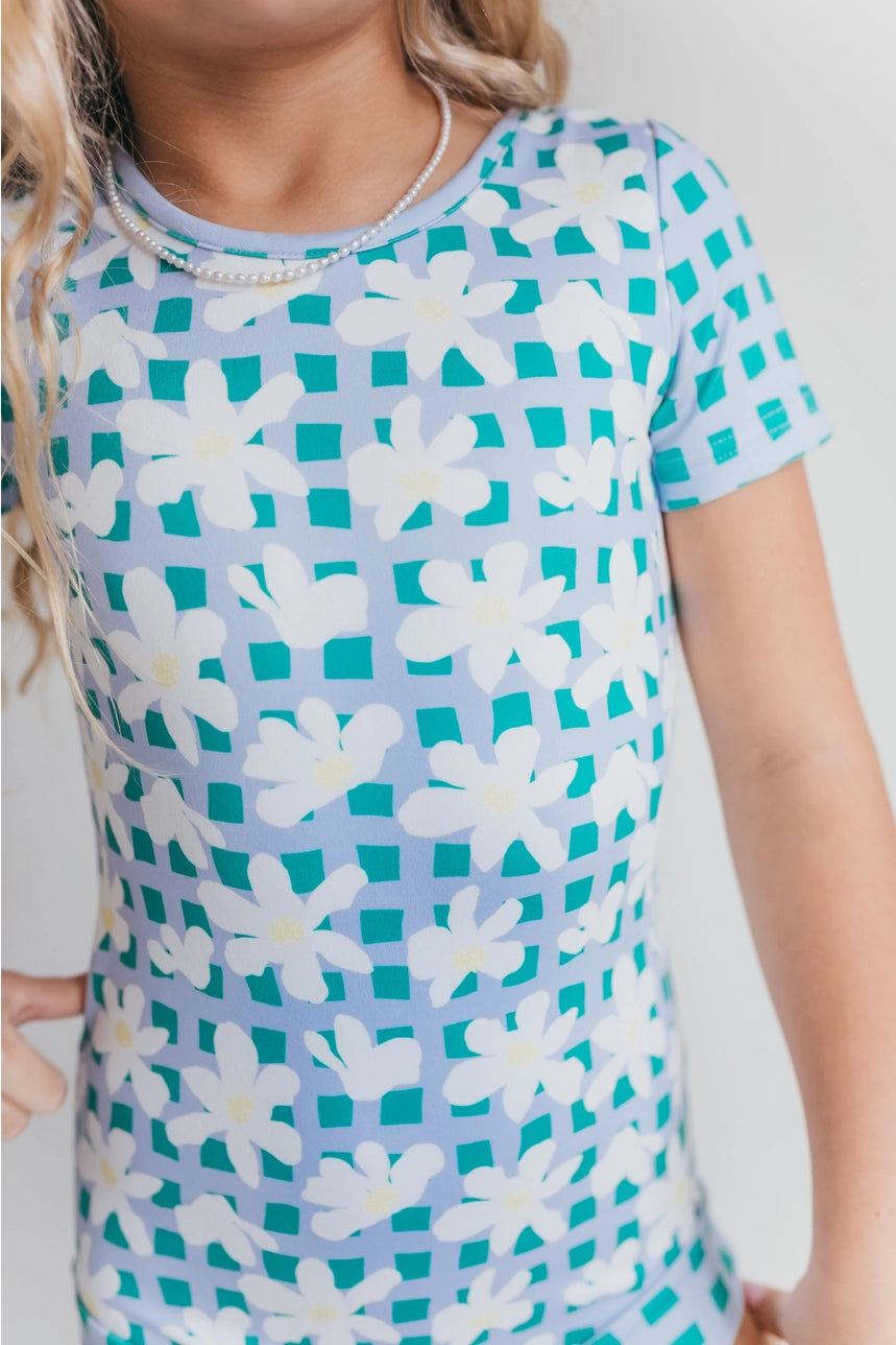 Green Blue Daisy Check Leotard