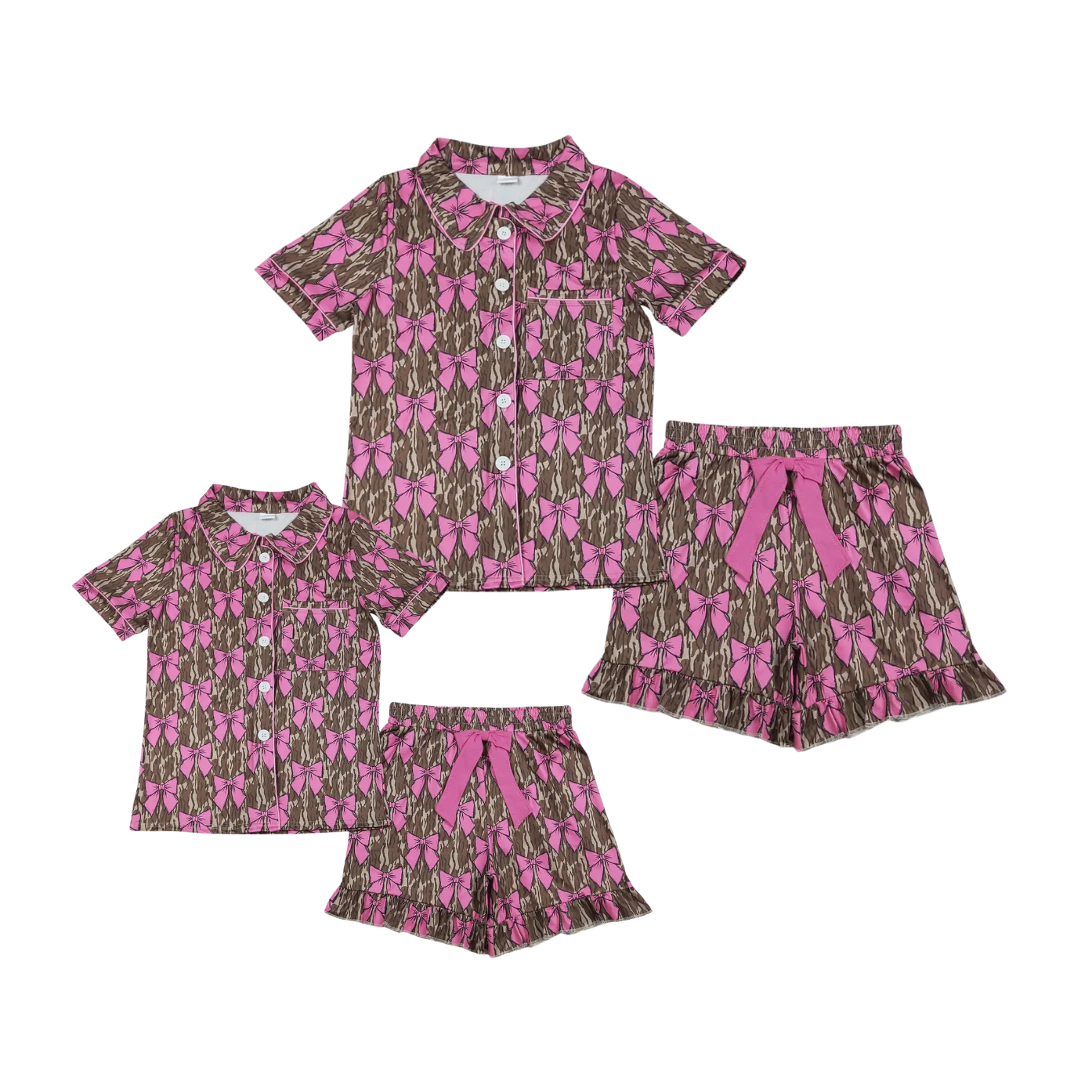 Pink Camo Bows Button Down PJs