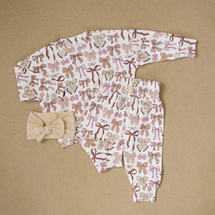Beige Bows Jogger Set