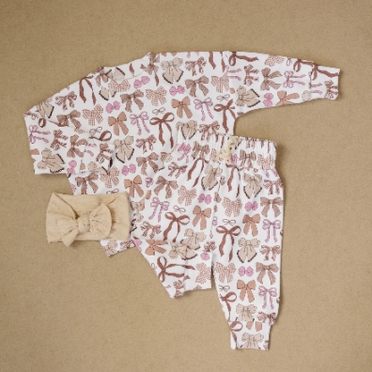 Beige Bows Jogger Set