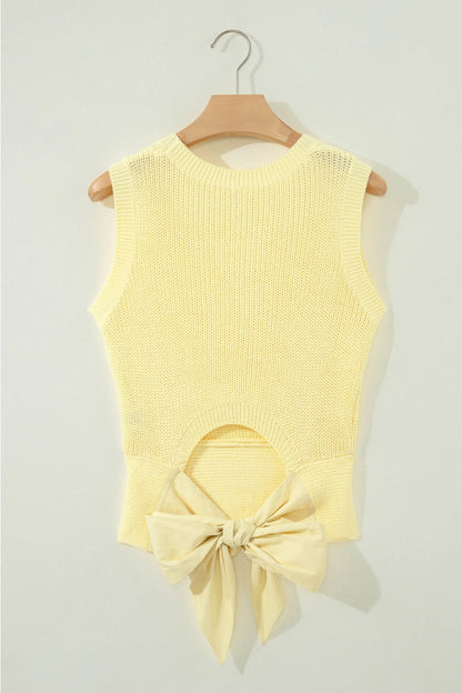 Butter Yellow Cropped Tie Back Cutout Sweater Knit Tank