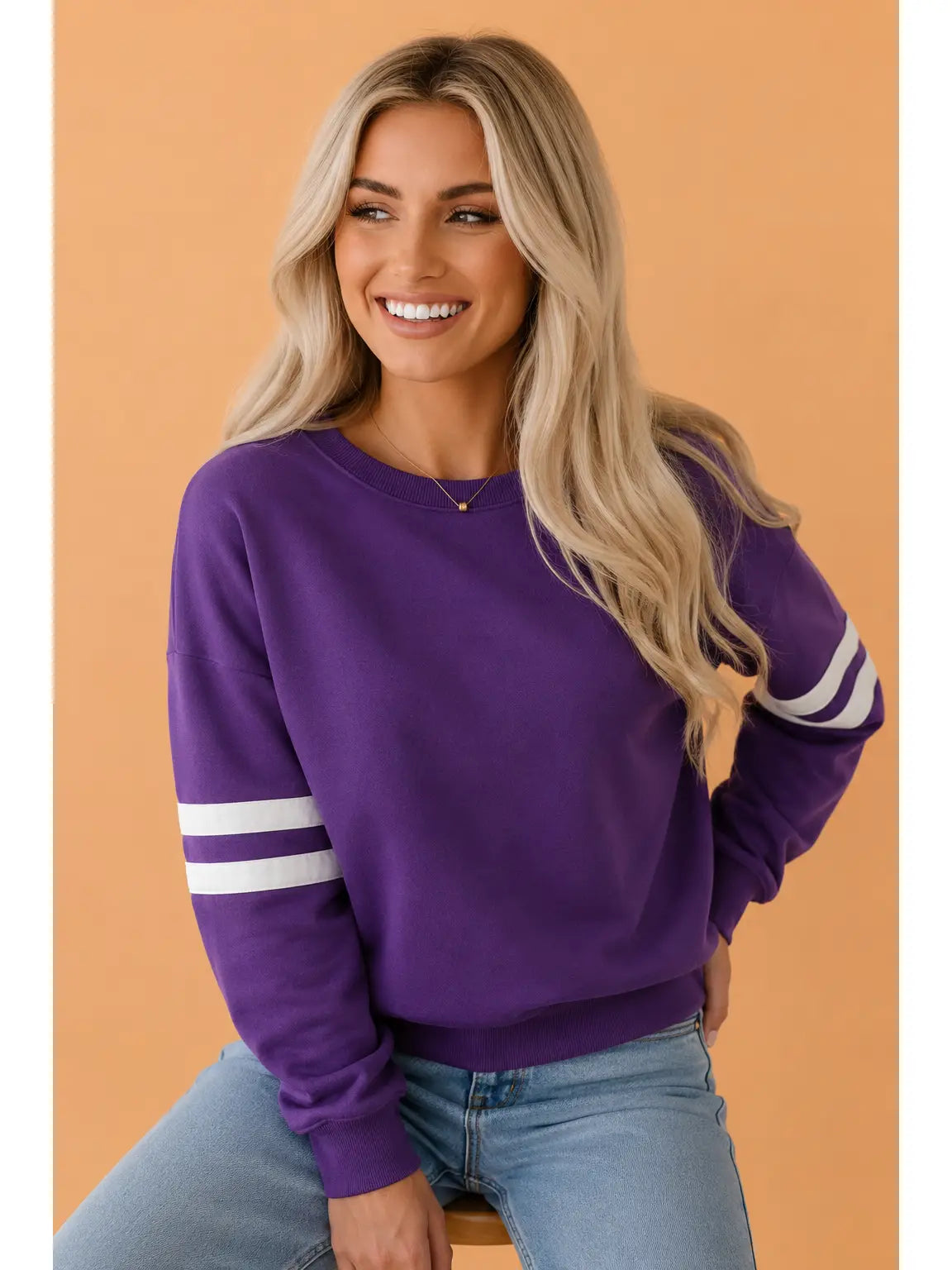 Varsity Stripe Drop Shoulder Oversized Sweatshirt - Purple
