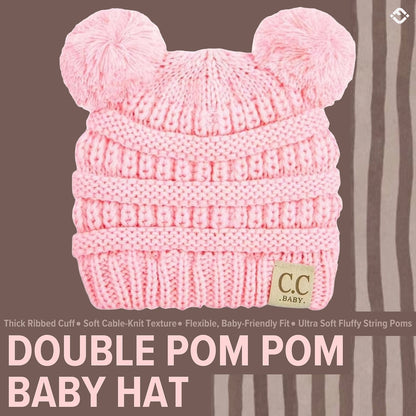 Infant Woven Double Pom Beanie - Pink