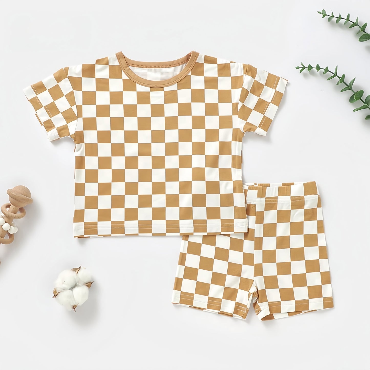 Bamboo Checkered Shorts Set