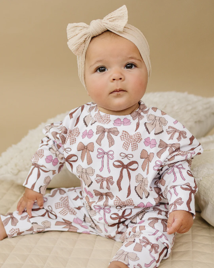 Beige Bows Jogger Set