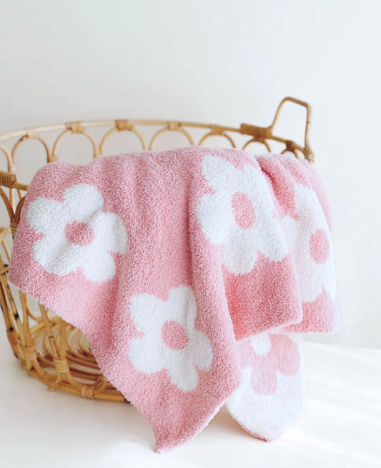 Pink Daisy Double-sided Plush Blanket