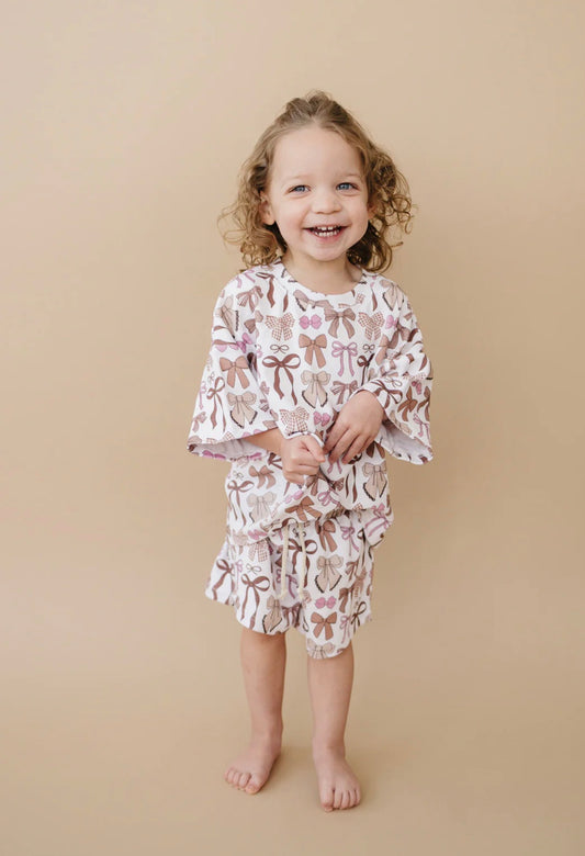 Mocha Bows Shorts Set