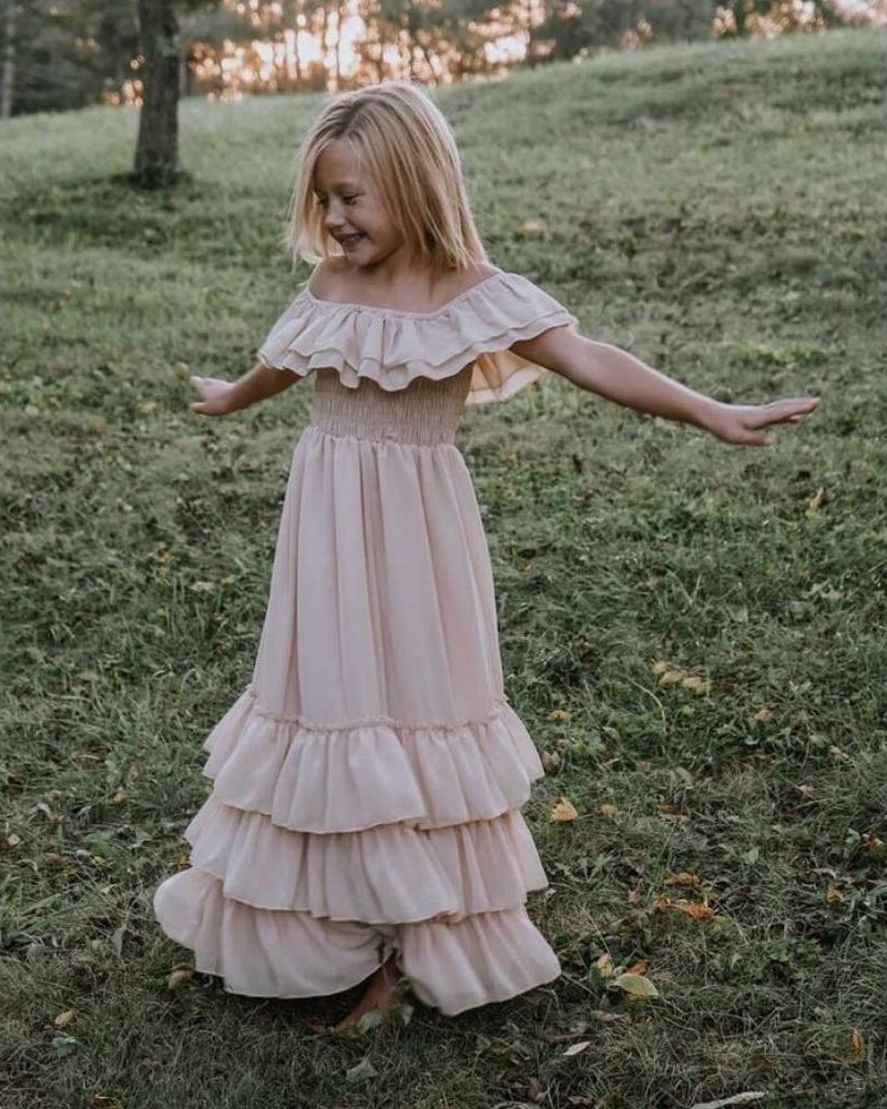 Champagne Ruffle Maxi Dress