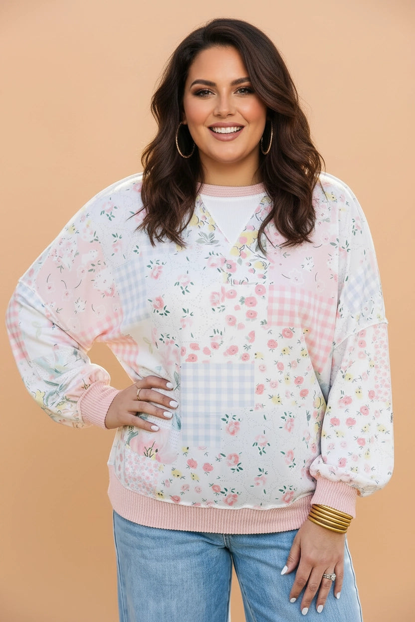 Floral Patchwork Corded Top - Curvy